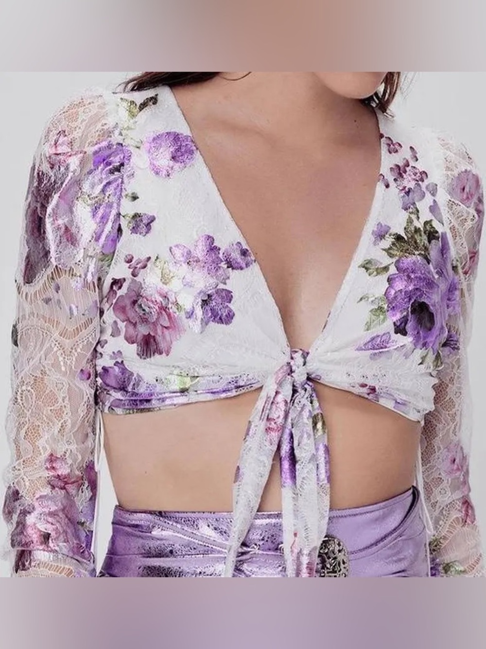 For Love & Lemons Wildflower Tie-Front Crop Top